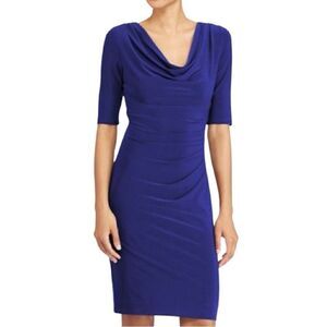 Ralph Lauren Sapphire Blue Cowl Neck Sheath Dress‎ Blue Size 10
